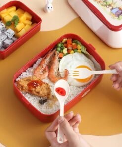 Portable Bento Box Double Layer Plastic Food Container Cartoon Lunch Box for Kids Students