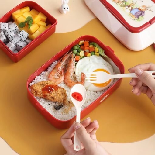Portable Bento Box Double Layer Plastic Food Container Cartoon Lunch Box for Kids Students