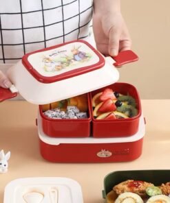 Portable Bento Box Double Layer Plastic Food Container Cartoon Lunch Box for Kids Students