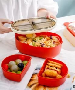 Portable Bento Box Double Layer Plastic Food Container Cartoon Lunch Box for Kids Students