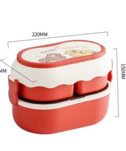 Portable Bento Box Double Layer Plastic Food Container Cartoon Lunch Box for Kids Students