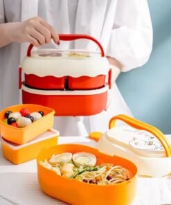 Portable Bento Box Double Layer Plastic Food Container Cartoon Lunch Box for Kids Students
