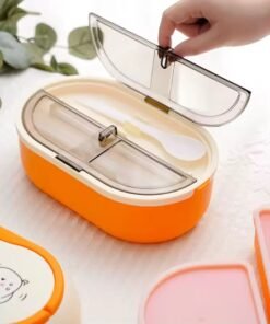 Portable Bento Box Double Layer Plastic Food Container Cartoon Lunch Box for Kids Students