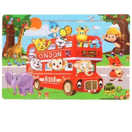 New Arrival Montessori Animal Travel Wooden Jigsaw Puzzle Board 30-Piece Toddler Learning Toys