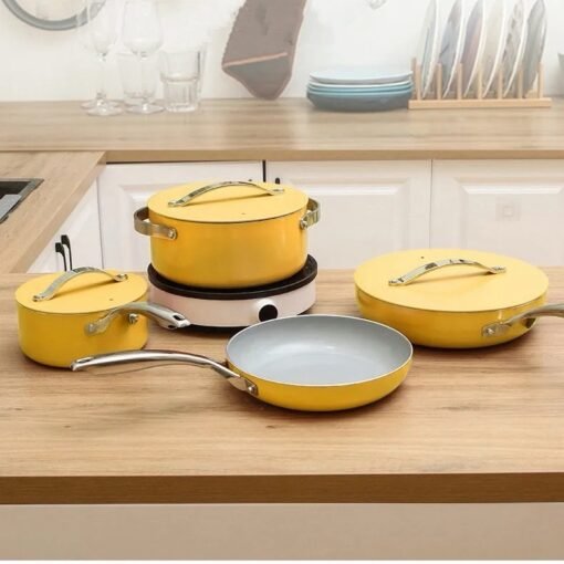 7 Pcs Non Stick Cooking Set Frying Pans Saucepans Pots and Pans Set Induction Kitchen Cookware Set