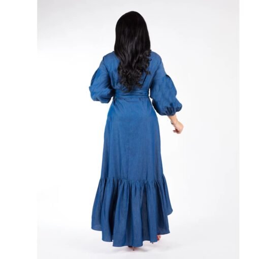 New Style Women Ruffles Design Ladies Dress Women Long Denim Dress Lady Jean Dresses