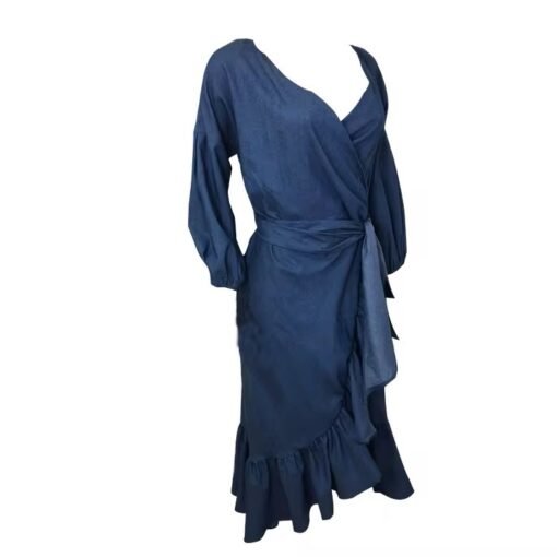 New Style Women Ruffles Design Ladies Dress Women Long Denim Dress Lady Jean Dresses