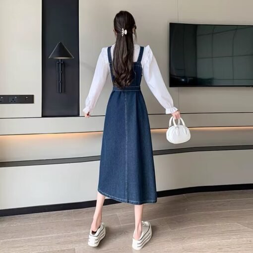 Casual Button Dress OEM Vintage Slash Neck Sleeveless Midi Denim Dresses For Women Ladies