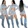 New Trend 2025 Women Casual Two Pieces Button Short Jacket And High Waisted Mini Skirt Denim Set