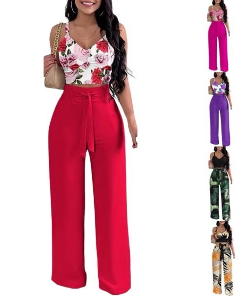 Explosive Spring and Summer New Halter Top Lace-up Trousers Casual Suit Women