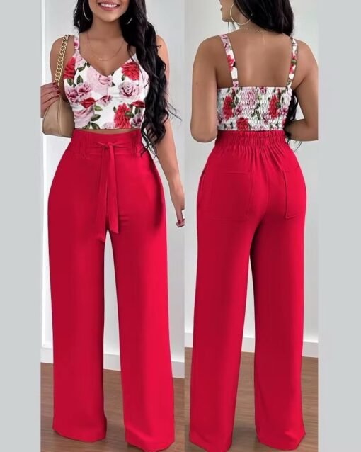 Explosive Spring and Summer New Halter Top Lace-up Trousers Casual Suit Women