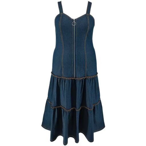 Plus Size Women's Clothing Suspender Sleeveless Zipper Jean Dresses Denim Women