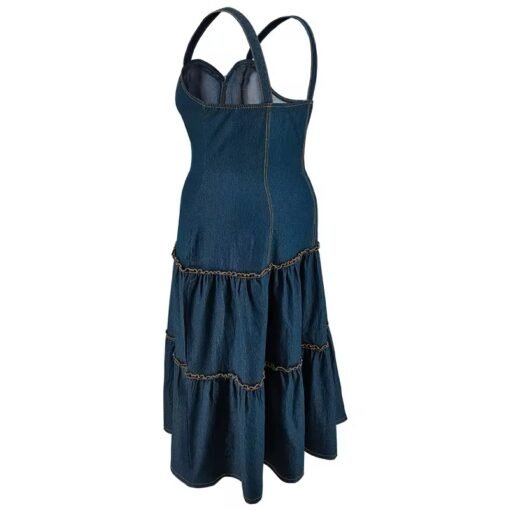 Plus Size Women's Clothing Suspender Sleeveless Zipper Jean Dresses Denim Women