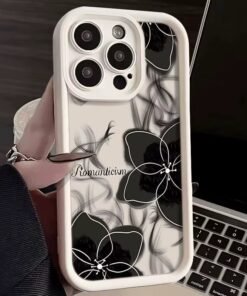 Luxury black flower Phone case For iPhone 16 Pro Max 15 14 13 12 11 XS XR candy color Anti Fall Frosted Shockproof Back Cover