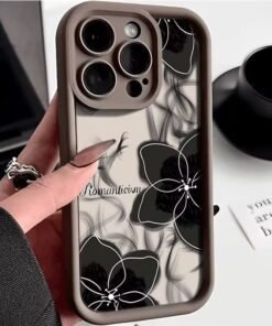 Luxury black flower Phone case For iPhone 16 Pro Max 15 14 13 12 11 XS XR candy color Anti Fall Frosted Shockproof Back Cover