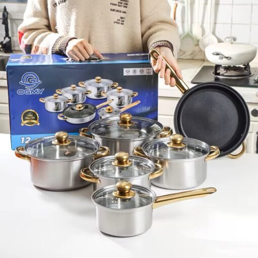 German High quality stainless steel Nonstick cookware set 12 pieces a set of Stock Pot Stew Pan cooking frying pots