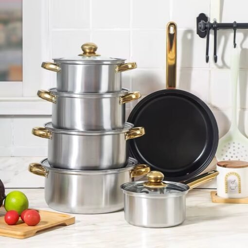 German High quality stainless steel Nonstick cookware set 12 pieces a set of Stock Pot Stew Pan cooking frying pots