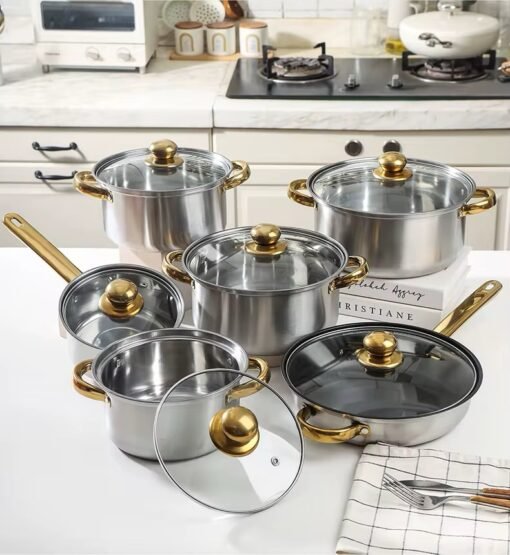 German High quality stainless steel Nonstick cookware set 12 pieces a set of Stock Pot Stew Pan cooking frying pots