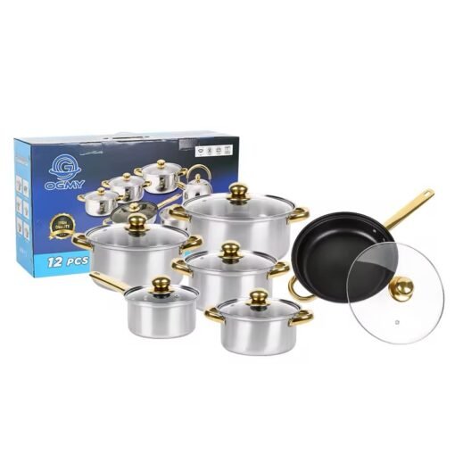 German High quality stainless steel Nonstick cookware set 12 pieces a set of Stock Pot Stew Pan cooking frying pots