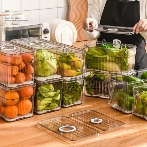 Kitchen Fresh Clear Plastic Storage Box Fridge Refrigerator Organizer Food Fruits Vegetable Storage Container With Lid