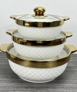 Light Luxury Cover Stock Pot Modern Design Ceramic Mixing Bowl Set Multifunctional Porcelain Soup Pot With Glass Lid