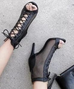New Design Hollow Mesh High Heel Jazz Fashion Latin Comfort Peep Dance Toe Shoes Women Sandals