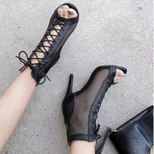 New Design Hollow Mesh High Heel Jazz Fashion Latin Comfort Peep Dance Toe Shoes Women Sandals