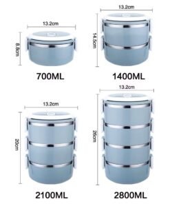 Portable 3 Layer Lunch Round Bento box Airtight Stainless Steel Lunch Box For Kids