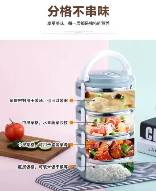 Portable 3 Layer Lunch Round Bento box Airtight Stainless Steel Lunch Box For Kids