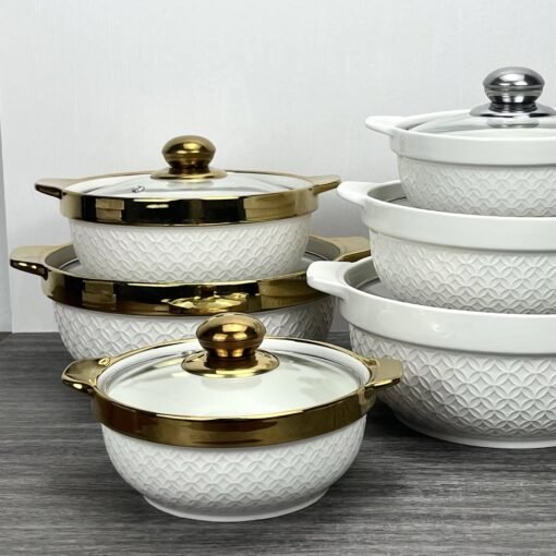 Light Luxury Cover Stock Pot Modern Design Ceramic Mixing Bowl Set Multifunctional Porcelain Soup Pot With Glass Lid