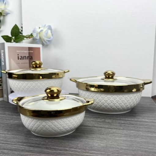 Light Luxury Cover Stock Pot Modern Design Ceramic Mixing Bowl Set Multifunctional Porcelain Soup Pot With Glass Lid