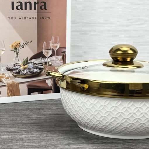 Light Luxury Cover Stock Pot Modern Design Ceramic Mixing Bowl Set Multifunctional Porcelain Soup Pot With Glass Lid