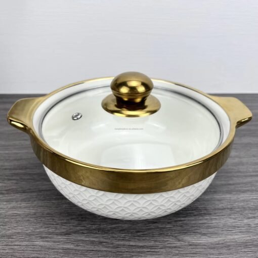 Light Luxury Cover Stock Pot Modern Design Ceramic Mixing Bowl Set Multifunctional Porcelain Soup Pot With Glass Lid