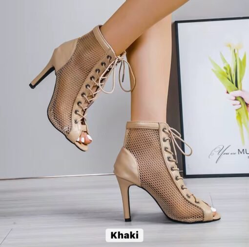 New Design Hollow Mesh High Heel Jazz Fashion Latin Comfort Peep Dance Toe Shoes Women Sandals
