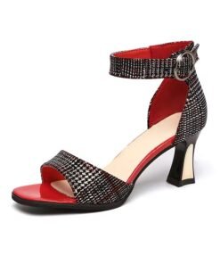 New Fish Mouth Button Strap Women's Sandals with Medium Thick Heels and High Heels 935