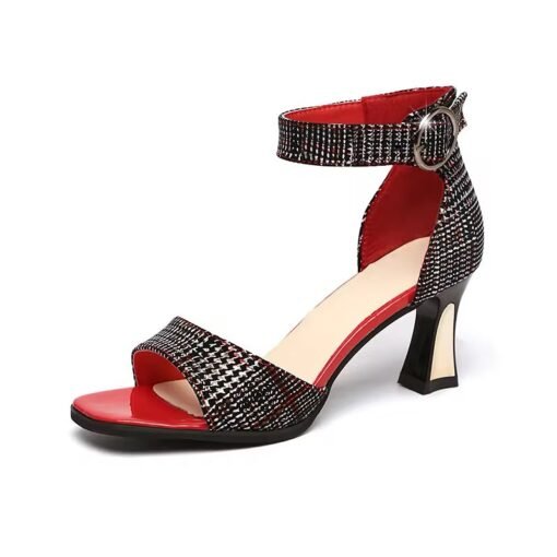 New Fish Mouth Button Strap Women's Sandals with Medium Thick Heels and High Heels 935