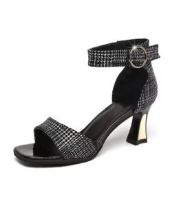 New Fish Mouth Button Strap Women's Sandals with Medium Thick Heels and High Heels 935