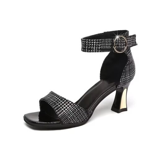 New Fish Mouth Button Strap Women's Sandals with Medium Thick Heels and High Heels 935