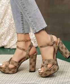 Hot-selling Women's Shoes 2025 New Thick-heeled Waterproof Platform High-heeled Sandals Apricot High-heeled Shoes