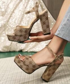 Hot-selling Women's Shoes 2025 New Thick-heeled Waterproof Platform High-heeled Sandals Apricot High-heeled Shoes