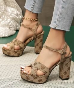 Hot-selling Women's Shoes 2025 New Thick-heeled Waterproof Platform High-heeled Sandals Apricot High-heeled Shoes