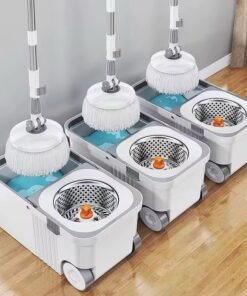 360 Spin Mop Bucket Set with Wringer Set Stainless Steel Spin Mop Bucket System on Wheels for Floor Cleaning Household Cleaning