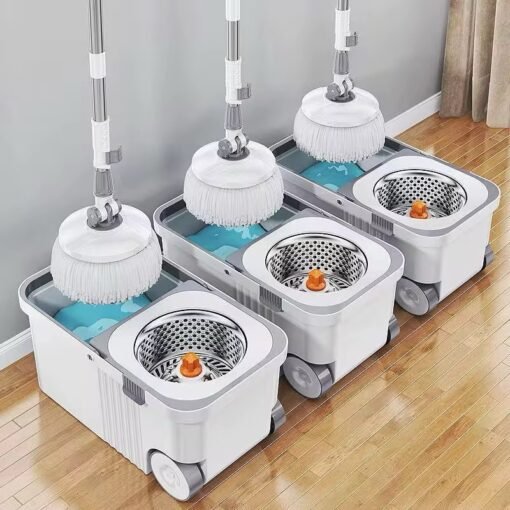 360 Spin Mop Bucket Set with Wringer Set Stainless Steel Spin Mop Bucket System on Wheels for Floor Cleaning Household Cleaning