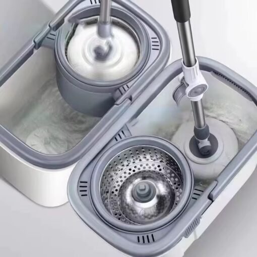 360 Spin Mop Bucket Set with Wringer Set Stainless Steel Spin Mop Bucket System on Wheels for Floor Cleaning Household Cleaning