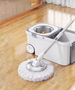 360 Spin Mop Bucket Set with Wringer Set Stainless Steel Spin Mop Bucket System on Wheels for Floor Cleaning Household Cleaning