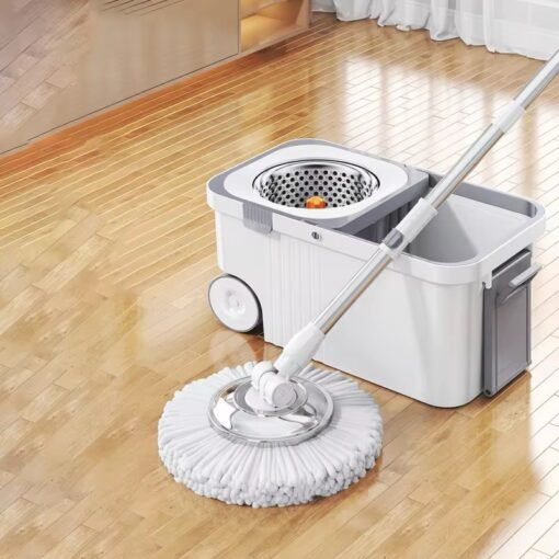 360 Spin Mop Bucket Set with Wringer Set Stainless Steel Spin Mop Bucket System on Wheels for Floor Cleaning Household Cleaning