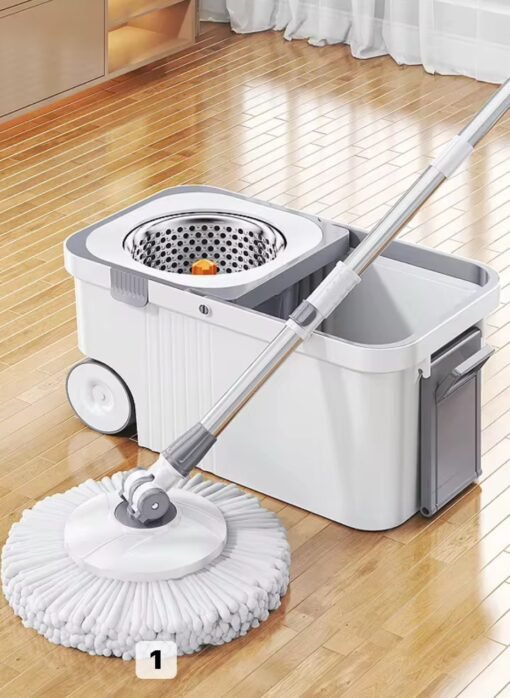 360 Spin Mop Bucket Set with Wringer Set Stainless Steel Spin Mop Bucket System on Wheels for Floor Cleaning Household Cleaning