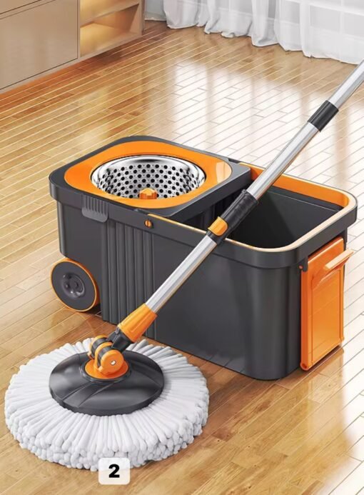 360 Spin Mop Bucket Set with Wringer Set Stainless Steel Spin Mop Bucket System on Wheels for Floor Cleaning Household Cleaning