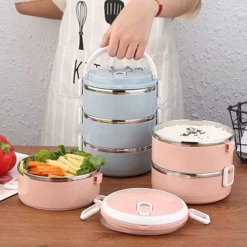 Portable 3 Layer Lunch Round Bento box Airtight Stainless Steel Lunch Box For Kids