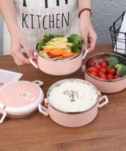 Portable 3 Layer Lunch Round Bento box Airtight Stainless Steel Lunch Box For Kids